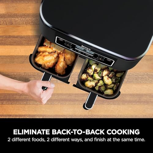 Ninja Foodi Dual Basket Air Fryer 8-Quart &ndash; Cook Two Foods at Once with DualZone Technology, 4-in-1 Versatility for Family Meals
