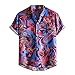 Laoluo - Camisa hawaiana para hombre con cuello de botón, estampada para verano, casual, de moda, con personalidad, camisas de hombre, manga corta, elegante, moderna, marca asequible 10-azul L