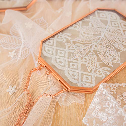Ncyp Wall Hanging 4X6 Inches Octagon Rose Gold Glass Frame For Pressed Dried Flowers, Handmade Double Glass Pure Copper Herbarium Frame, Floating Frame Style, Glass Frame Only #TOP2