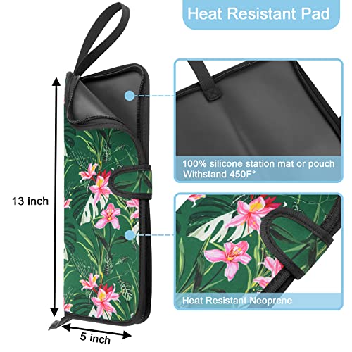 2 In 1 Flat Iron Travel Case, Heat Resistant Silicone Flat Iron Holder, Portable Travel Hair Straightener Pouch, Curling Iron Neoprene Cover Silicone Travel Mat For Hair Styling Tools 13 X 5 Inches #TOP1