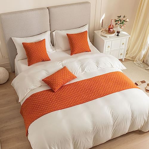 Morbuy Jacquard Reversible Hotel Corredor de Cama Camino de Cama Bufanda Colcha/Funda de Almohada Ropa de Cama Protector Bedroom Decoration (45x180cm(Corredores de Cama),Naranja)