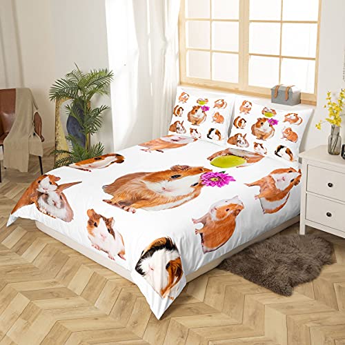 Guinea Pig Bedding Set 3D Animal Pattern Duvet Cover for Kids Boys Girls Cute Guinea Pig Rabbit Printed Comforter Cover Wildlife Bedspread Cover Bedroom Collection 2Pcs Single Size - Image 2