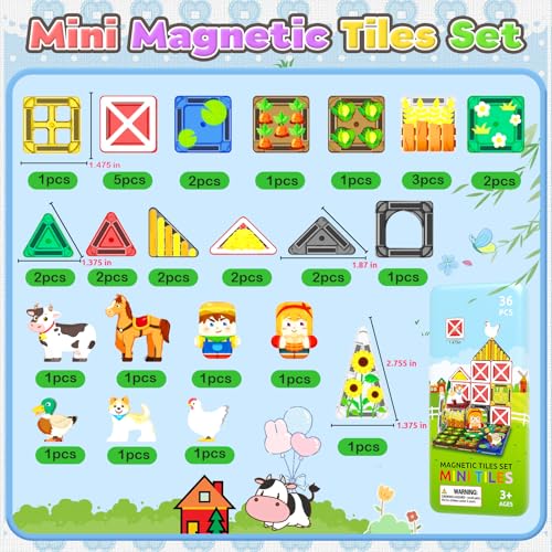 ORZbb Mini Magnetic Tiles Farm Animal Toys Toddler Travel Essentials Set with Case, Kids Magnetic Blocks Montessori Education Learning Sensory Preschool Toys for 3+ Year Old Boys Girls Gifts — view 2