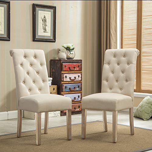 Roundhill Furniture C161TA Habit Solid Wood Tufted Parsons Dining Chair thumb #1
