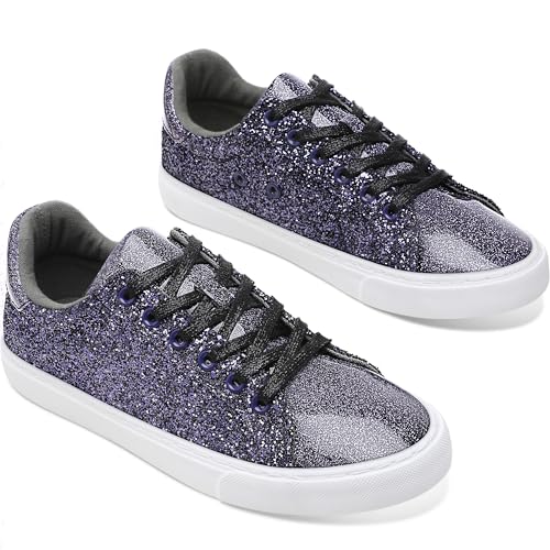 Image of AISFAES Glitter Sparkly Low Top Sequins Lace Up Tennis Shoes Comfort Bling Fashion Shiny Walking Shoes