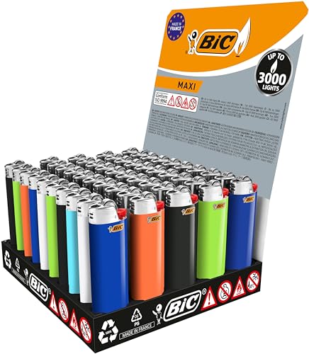 BIC Maxi Feuerzeuge mit bis zu 3.000 Zündungen - Tray mit 50 Stück