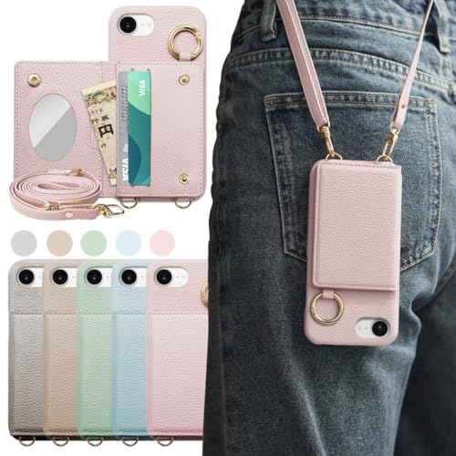 iphone 16e ケース 手帳型 あいふおん16e スマホケース phone16e 適用 アイフォン16e ショルダーストラップ いphone16e 人気 かわいい おしゃれ 女性 16E 携帯ケース リング ミラー 化粧鏡 カード 縦置き 横置き 軽