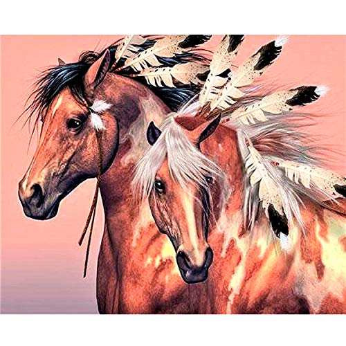 ANMUXI 5D Diamant Peinture Kits de Forage Ronds Complets pour Adultes Diamant Art Strass Broderie Point de Croix Artisanat Chevaux de guerre 30x40CM/ (12x16in) Cover