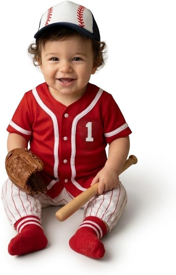 Rookie of the Year 1st Birthday Outfit – Red Baseball Jersey Bodysuit & Pinstripe Set – Personalized First Birthday Boy Gift – Sports Theme Cake Smash Outfit