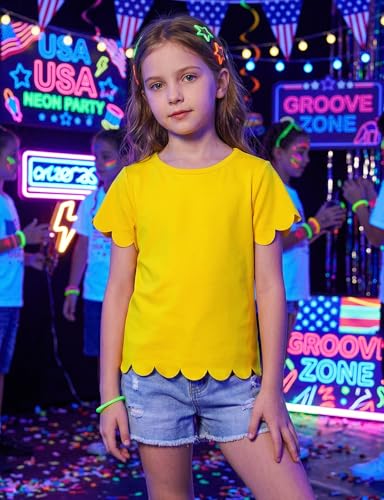 Image of Noomelfish Girls Short Sleeve Scalloped Edge T-Shirts Casual Cute Summer Tee Tops Blouse (5-12 Years)
