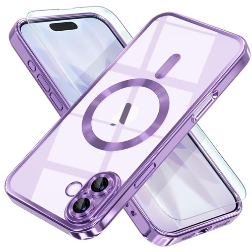 Image of Misea Magnetic for iPhone 17 Case Compatible with MagSafe Light Purple | Never Yellowing, Military Drop Protection, Full Camera Lens Protector Plating Soft Clear Phone Case Women, Lavender Purple