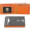 GSOIAX Slim Wallet for Men Rfid Blocking Leather Bifold Front Pocket Carbon Fiber Credit Card Holder Stocking Stuffers With Gift Box (Carbon Black and Orange)
