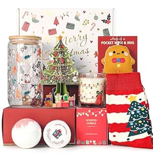 Christmas Gifts for Women 2025, Unique Christmas Gift Basket for Coworker Teacher Employee Sister Best Friend Mom Wife, Xmas Holiday Gifts for Women Secret Santa Gift Box Set with Holiday Glass Cup