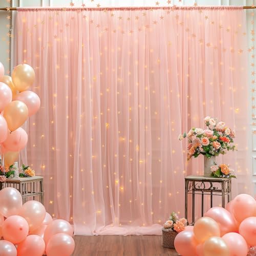 Cortina de tul melocotón 20x8ft con luces para fiestas miniatura 5