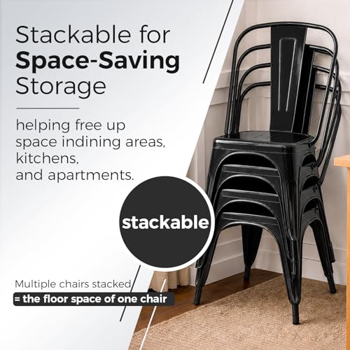 Image of Metal Dining Chairs with Backrest, Stackable, Black, 12 Pack | Easy Assembly, Non-Slip Feet, 330 lb Capacity, Kitchen, Restaurant, Cafe, Pub, Covered Patio