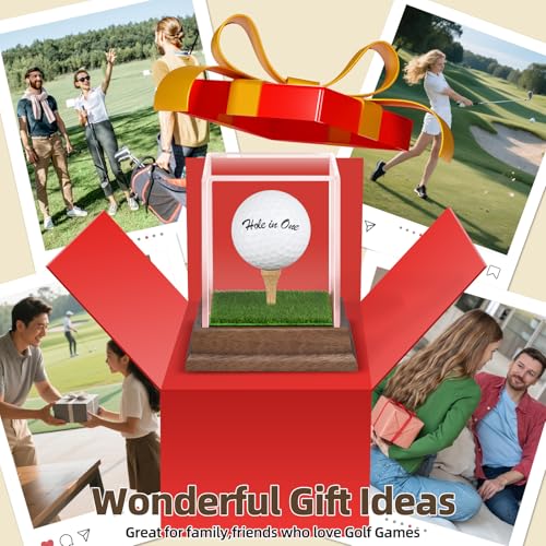 Image of Golf Ball Display Case Hole in One Golf Ball Display Case Walnut Wood Base Acrylic Golf Ball Holder Display Uv Protection Golfball Stand,Golf Office Decor Gifts for Men
