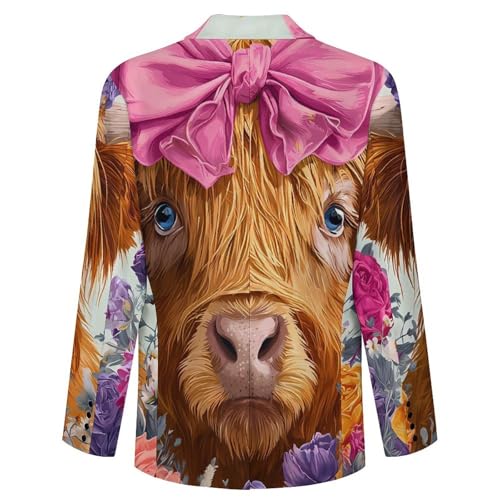 Flower Highland Cow Men's Blazer Printed Button Suit Jacket Slim Sport Coat Blazers4