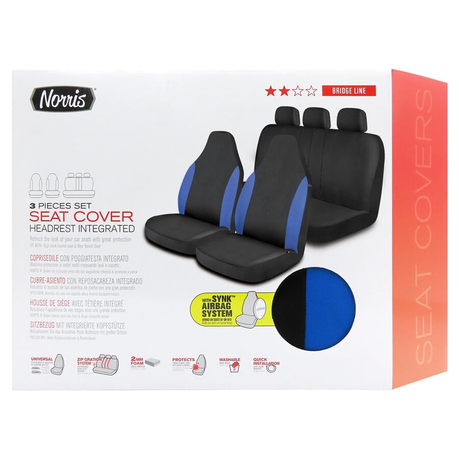 Norris Coprisedili Universali Auto/SUV con Tecnologia Synk, Design Classico, 2 Anteriori alti e Posteriore Divisibile, Protezione da Macchie e Sporco, Facile Installazione, Lavabile a Mano