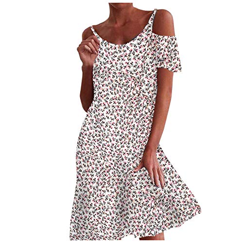 Vestido Lunares Corto para Mujer Off-The-Hombro Mangas Cortas