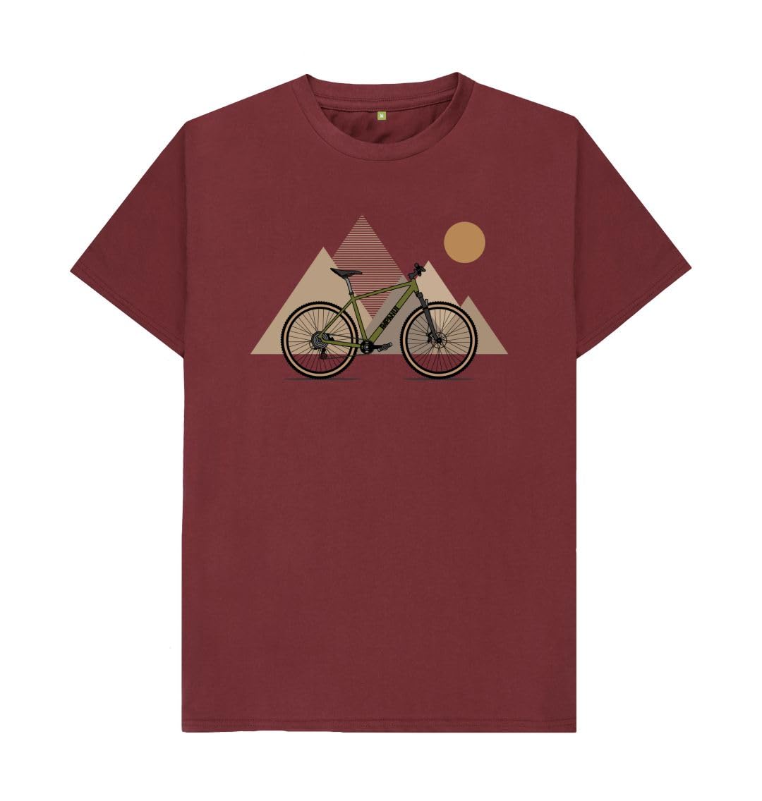 Mountain Bike Sunset Cycling Graphic T-Shirt Trail Rider Tee Red Wine