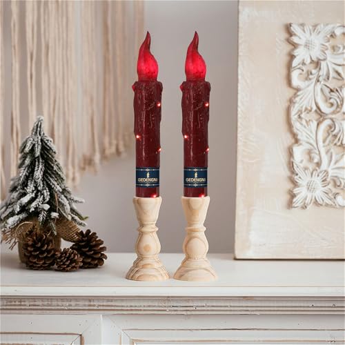 Image of Magical Candlesticks Flameless Taper Candle, 2pcs Red LED Tapered Candles Remote Dipped Candle 6inch Battery Chandelier for Enchanting Weddings and Harry Potter Inspired Vigils(LW4P-RE)