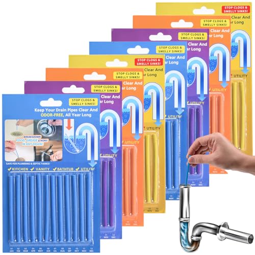 Saijer Palillos para Desagüe,96 PCS Cleaning Sticks Limpiador Enzimático Limpiador De Desagües Mantiene Tuberías De Desagüe Libres De Atascamientos para Alcantarillado Cocina(4 Colores)