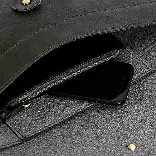 Image of men woman pu leather multifunction clutch documents sleeve A4 size manila file case envelope bag conference folder, Army Green 13.8 inch(L) x9.8 inch(H) x 0.2 inch(W)