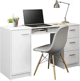 Escrivaninha Mesa para Computador Madesa Alaska 3 Gavetas 1 Porta - Branco