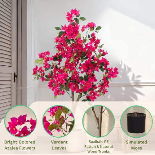 Image of ARICK DECOR 5Ft Artificial Bougainvillea Tree with Pot | Realistic Faux Pink Flowering Plant | Large Silk Flower Tree for Living Room, Home, Office & Indoor Decor | 5 Feet Tall Floor Plant (Pink)