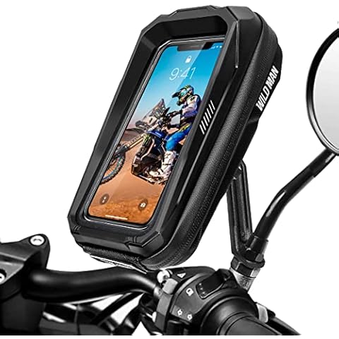 LUROON Motorcycle Phone Holder Mirror Waterproof Anti-shake Touch Screen Face ID Motorbike Phone Mount Moped Cell Phone Holder With 360° Rotation for Smartphone Up to 6.7inch Screen (Black) Cover