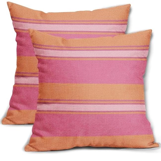 Orange Blue Striped Lumbar Pillow Covers 12x20 Set of 2 Boho Stripe Pattern Cream Decorative Throw Pillows Outdoor Modern Line Print Linen Long Cushion Case with Zipper Decor for Sofa Couch Bed