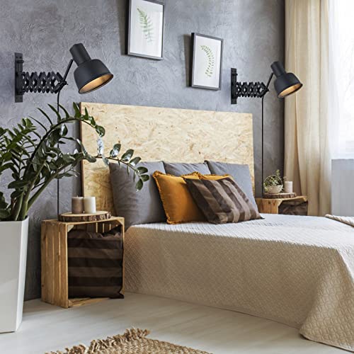 Image of DECOLUCE Accordion Swing Arm Wall Sconces, Industrial Plug in Wall Light Fixtures for Bedroom Living Room, Modern Reading Wall Lamp for Bedside Study Room, Workbench Lighting, Black