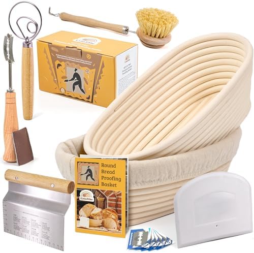 CRISS ELITE 11" Oval Banneton Proofing Basket Set of 2 - Sourdough Starter Kit with Bread Lame, Danish Whisk, Metal & Bowl Scrapers, Cleaning Brush - Professional Artisan Baker Gift Set