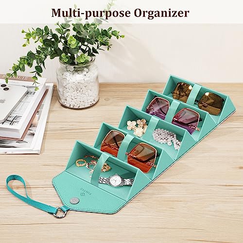 Image of Fintie Sunglasses Organizer Travel Case, 5 Slot Foldable Eyeglasses Holder Box Eyewear Storage, Emerald Marble