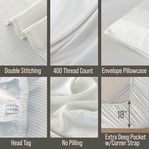 Image of Bella Coterie Luxury Bamboo Viscose Queen Size Sheet Set | 100% Organically Grown | Ultra Soft | Cooling for Hot Sleepers | 18 inch Deep Pocket [Striped Coastal Blue]