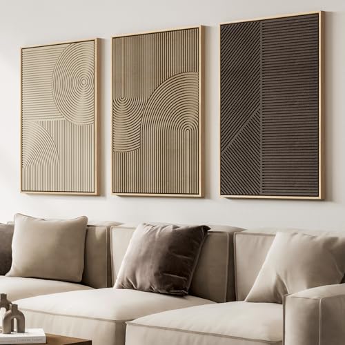 Large 3D Textured Framed Boho Neutral Abstract Wall Art for Livin...