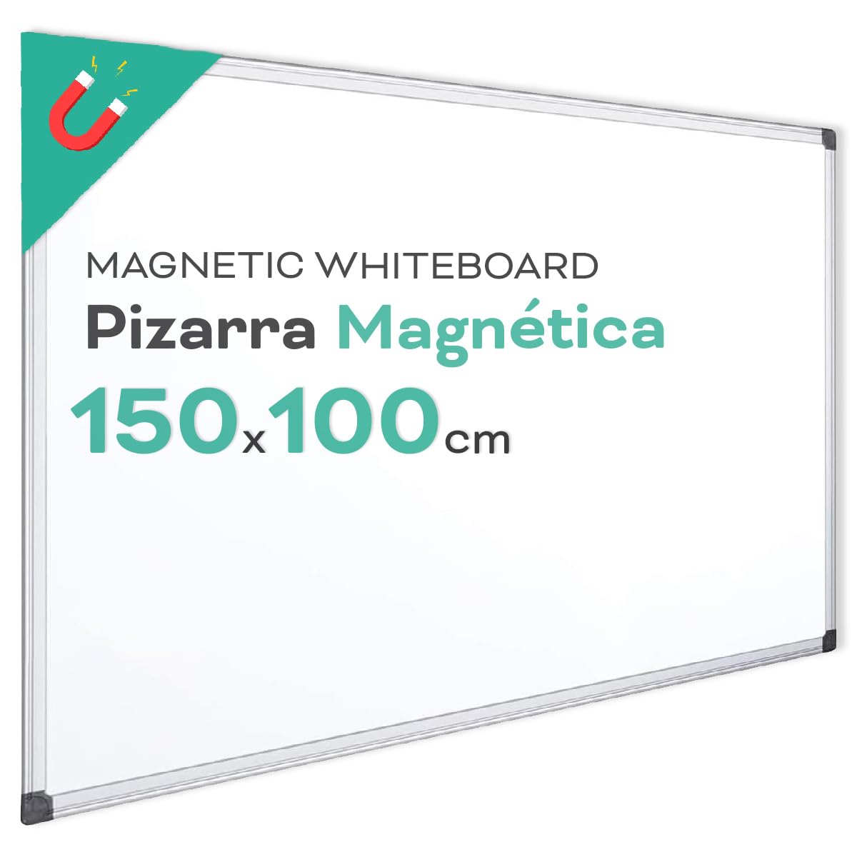 Ofituria Tableau magnétique blanc, cadre en aluminium, surface lisse, facile à effacer, pour prendre des notes, dessiner, enseigner ou organiser l'outil pour le bureau et l'école 150 x 100 cm