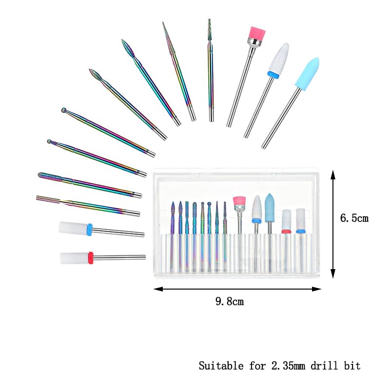 Image of ZIBUYU 13PC Nail Art Drill Kit for Women Universal Carbide Manicure Pedicure Drill Kit for Women, Interchangeable Micro Drill Bits Set for Shaping, Cleaning, Gels, or Dip Powder Nails(Storage Rack)