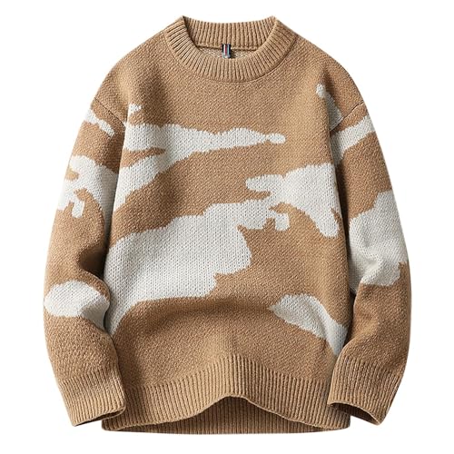 Muscularfit Pullover Sweaters for Men Graphic Long Sleeve Funny Print Crewneck Sweaters Loose Fit Cable Knitted Sweaters Fall