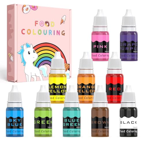 Lebensmittelfarbe flüssig 10ml×10 Farben konzentrierte flüssige Kuchenglasur Lebensmittelfarbe-Set zum Backen Dekorieren Kochen und Fondant. Vibrant Rainbow Food Colors Farbstoff für Heimwerker