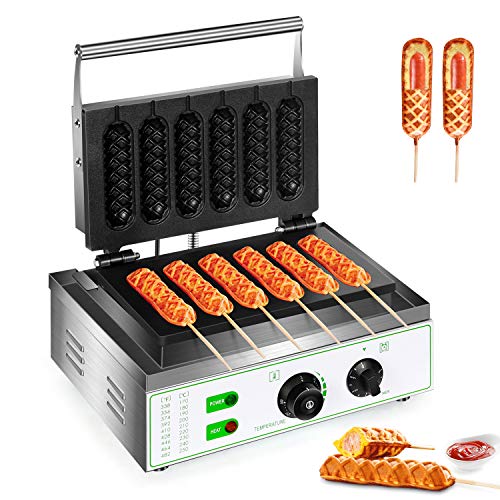 Commercial Corn Dog Waffle Maker 6 PCS Electric Hot Dog Stick Waffle Machine Nonstick Stainless Steel Lolly Sausage Waffle Iron for Snack Bar Sidewalk Bakeries