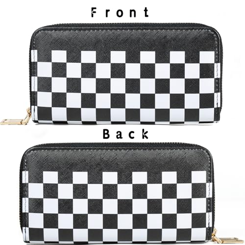 Women's Checkered Wallet, Large Capacity Highland Purse, 2 Zippers Card Cases and Money Organizers for Ladies (Grid Black)2