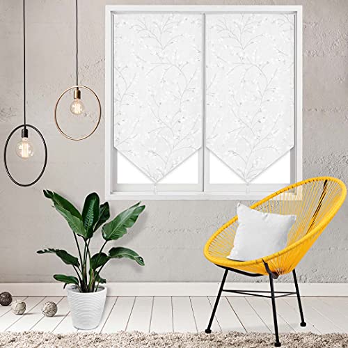 Soleil d'ocre, Osaka Paire de Brise-bise, Polyester, Blanc, 60x120 cm