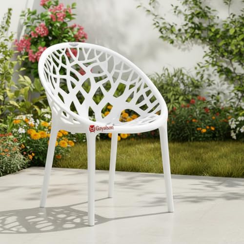 Image of GOYALSON Plastic Web Designer Chair (Jali) - Outdoor Chair Without Armrests, Gloss Finish, Suitable for Home, Office, and Restaurant Use, Weight Capacity 150 kg (1, Crystal White, Standard)