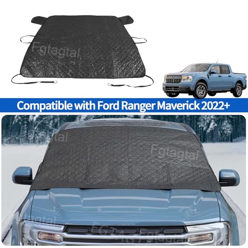Image of Windshield Snow Cover Fit for Ford Ranger Maverick 2022-2024, Front Windshield Cover for Ice and Snow, Auto Extra Thick Windshield Ice Cover Protects Windshield from Rain, Sun, Frost (Black)