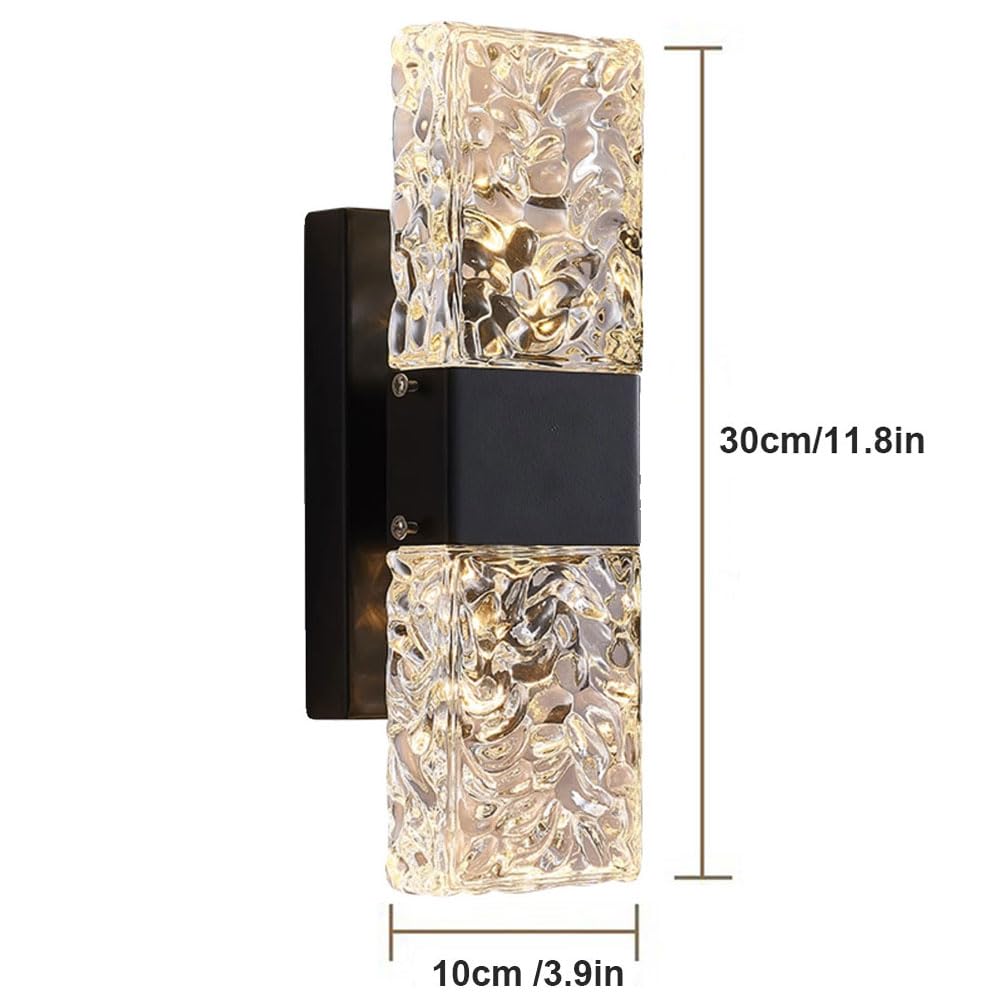 Lampada da Comodino con Luce LED dimmerabile, Applique di Cristallo di Lusso con Design a Increspatura d'Acqua, per Soggiorno, Camera da Letto, Scale