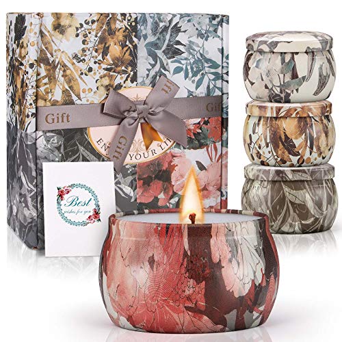 Winzwon Duftkerze Aroma Kerzen Duftkerzen Geschenkset 100% Natürliches Sojawachs Kerze mit Vanille, Rosmarin, Lavendel und Freesie, Geschenk Set für Bad Geburtstag Yoga Jahrestag Aromatherapie Kerzen