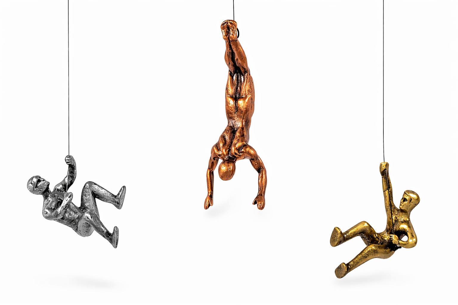 iAnanas 3er-Set Klettermann Metallskulptur CLIFFHANGERS mit Drahtseil Dekoelement moderne Kunstskulptur, 3D-Wanddekoration Wandinstallation Wohnzimmer, Metall, kinderzimmer, motivation