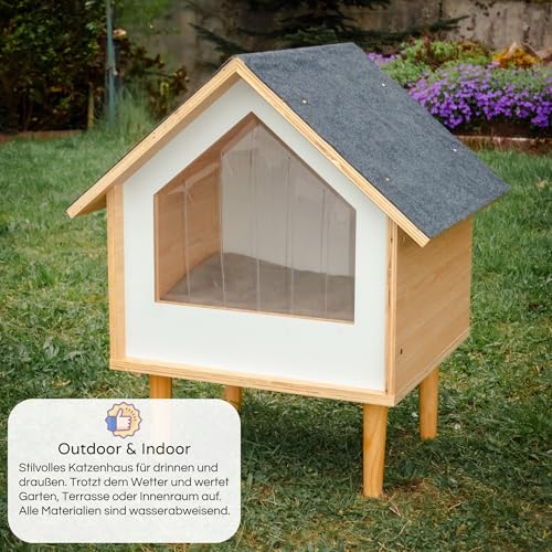 Awwi Katzenhaus Outdoor und Indoor – Wasserabweisend & Isolierend – Stilvolle Katzenhütte oder Hundehütte Outdoor – Katzenhöhle für Drinnen & Draußen