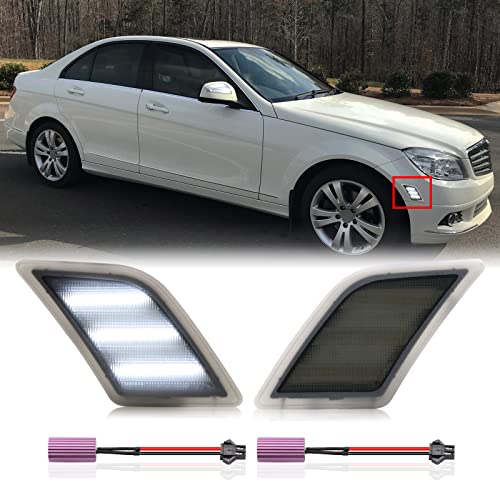 Mynoway LED Front Side Marker Light Replacement for W204 C250 C300 C350 2008-2011, C63 AMG 2008-2013, SL65 AMG 2005-2007, White Side Parking Position Lamps Replace OE A204820022, A2048200121